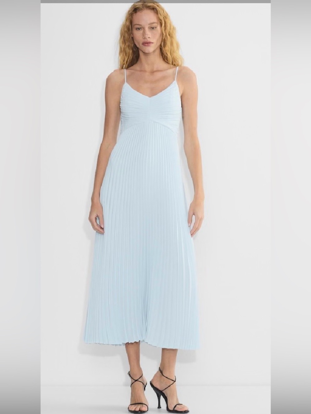 Babaton Celebrate Dress  Aritzia Pale Blue Pleated Satin After 5 Party Bridal 6